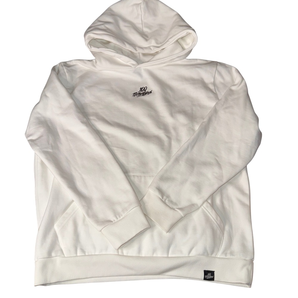 100 Thieves limited edition 2019 Hoodie Large White Embroidered Streetwear‎